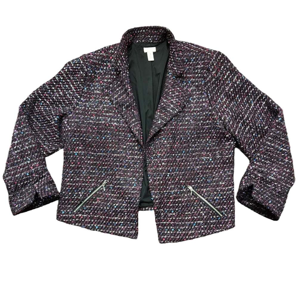 Chico's Boucle Purple Metallic Blazer Size Chicos 3 Women's 16